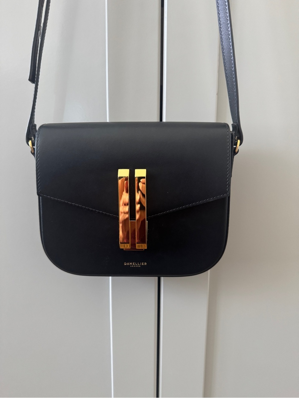 DeMellier London Small Vancouver Black Leather Crossbody Bag Gold Hardware